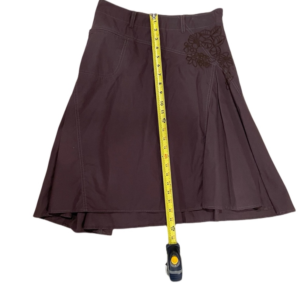 *Athleta* Embroidered Maroon Midi Cotton Side Zipper Asymmetric Skirt, Size 2